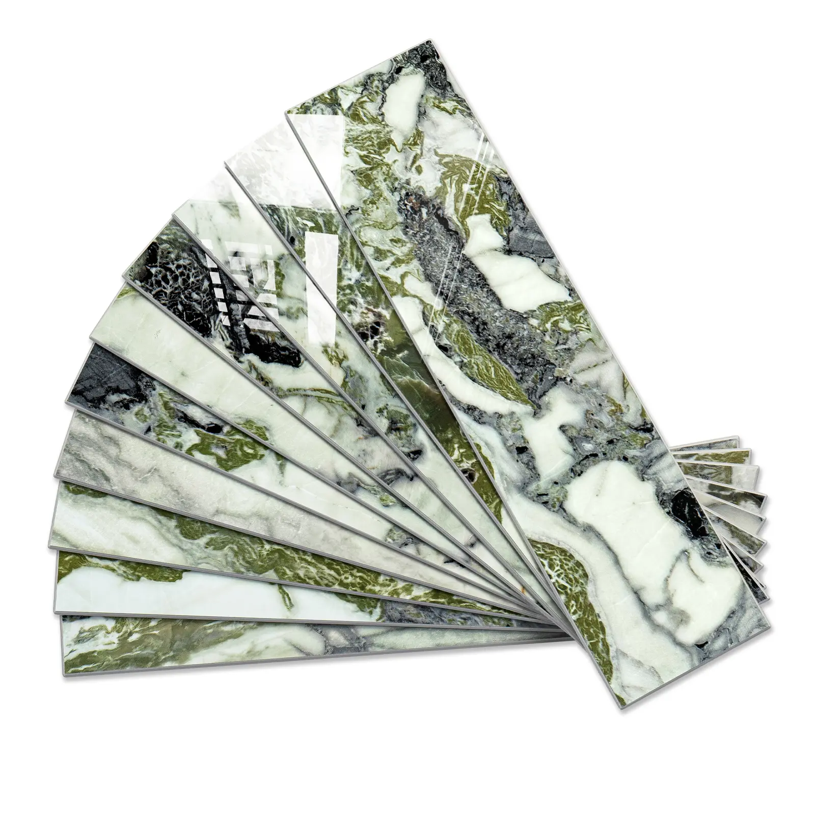 Vamos Tile Peel and Stick Backsplash, Glossy 40-Piece 3''x12'' Subway Tile | Ice Green with White Grout Wall Tile,PVC Faux Stone Stick on Subway Tiles for Kitchen,Bathroom,Laundry,Camper,Fireplace