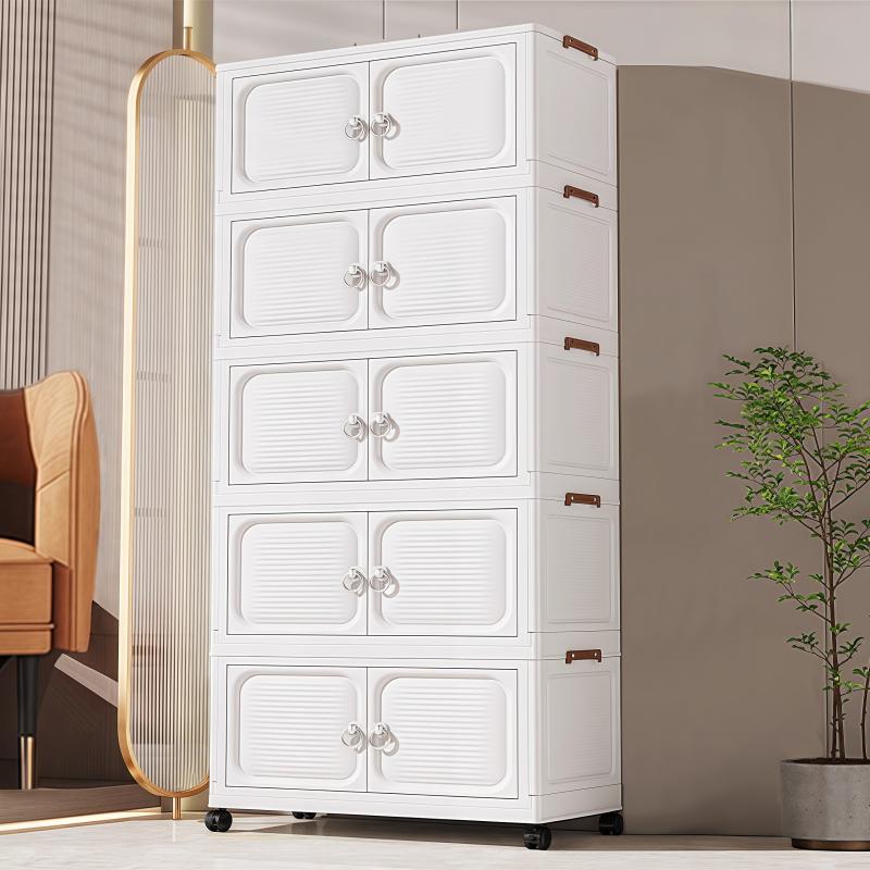 Large-capacity foldable storage bins for 2, 3, 4, or 5 tiers; stackable storage boxes with lids and wheels; space-saving and easy to assemble; ideal for bedrooms, living rooms, and closets; versatile home storage solution