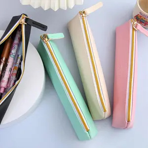 Portable Pencil Case, 1 Count Waterproof Pu Leather Stationery Bag with Zipper, Durable Design Stationery Storage Bag for School, Office, and Travel, Office School Supplies