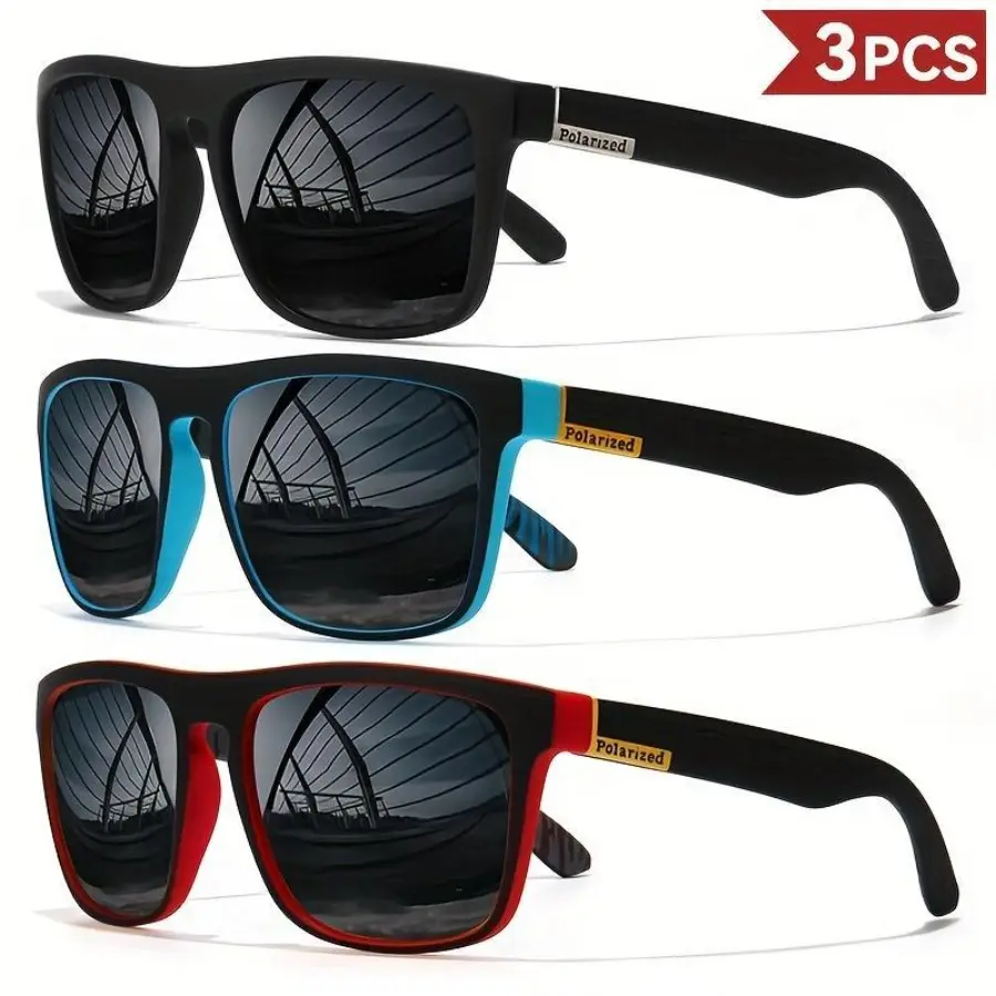3-Pack Polarized Square Modern Trendy Sunglasses for Men - UV400 Protection Luxury Designer Eyewear for Driving, Trendy Styling Sunglasses with LED Glowing Pumpkin Skull Party Rings
