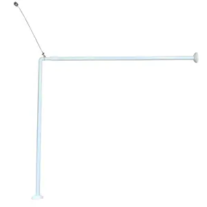 Evideco French Home Goods Wall Mounted Adjustable L-Shaped Corner Bathtub Curtain Rod 37" to 71"L - Width 31.5" White Aluminium & Stainless Steel Shower Curtain Rod