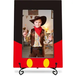 wooden frame with black metal stand - Classic cartoon - black & red wooden frame for 4"x 6" vertical picture, birthday , classic photo frame,  and decorations (A08)