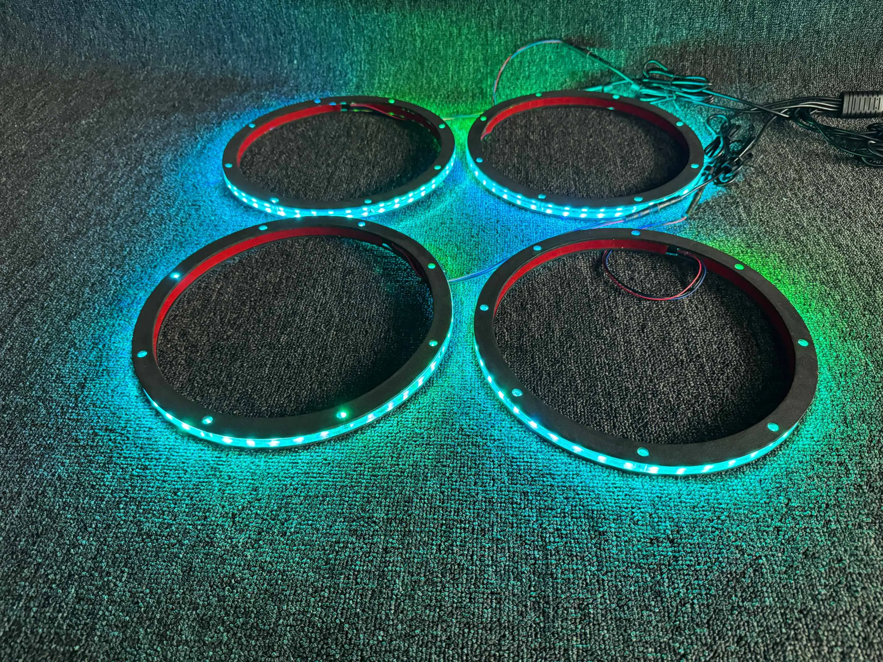 Tzvmny 4PCS 10in RGB Chase Audio Sync LED Speaker Ring Lights - Bluetooth APP & Remote Control, DIY Multiple Effects Car Light Embellishments for Car/Truck Ambient Decoration
