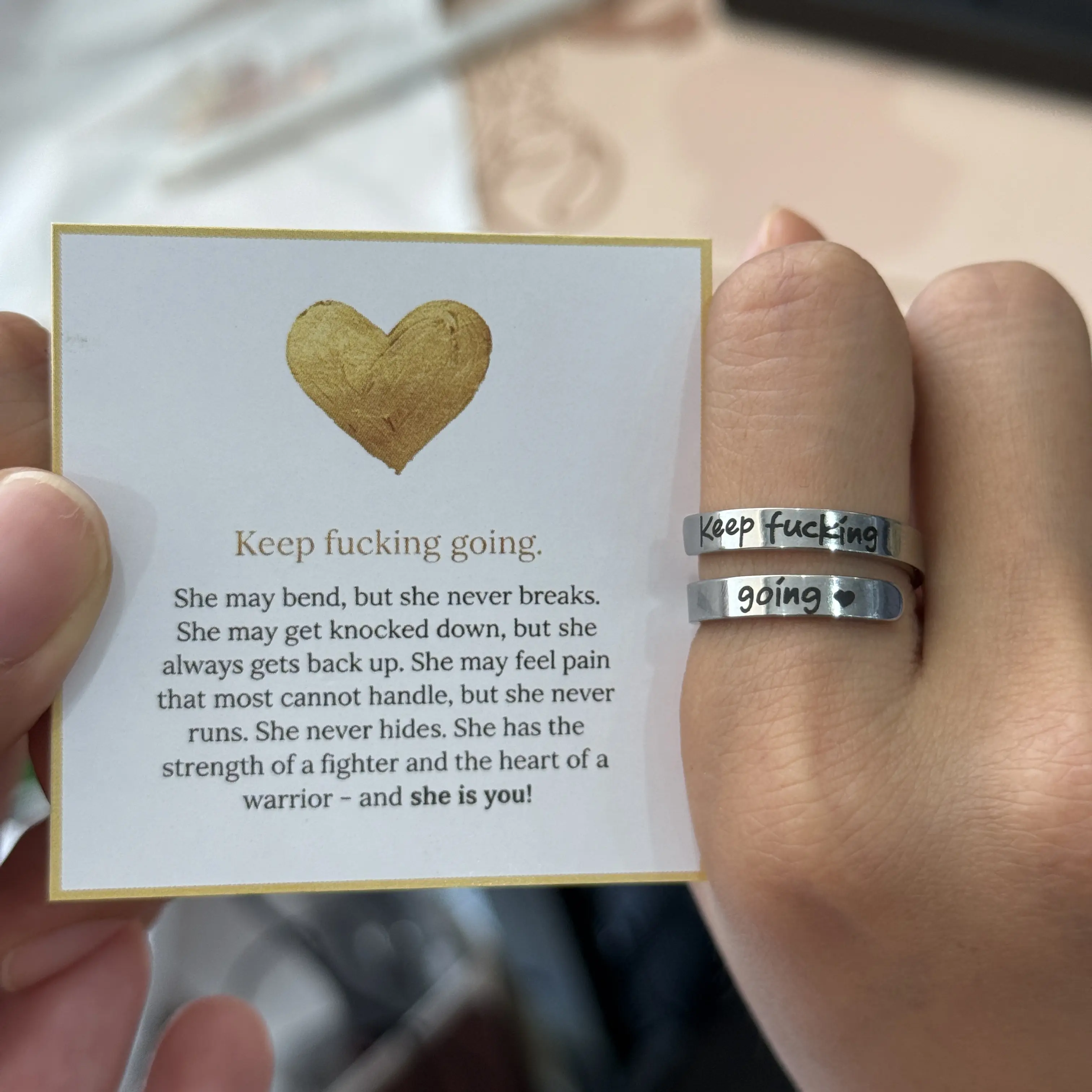 Keep Fvcking Going Ring, Inspirational Motivation Ring for Women, Adjustable Positive Message Ring, Encouragement Gift for Her
