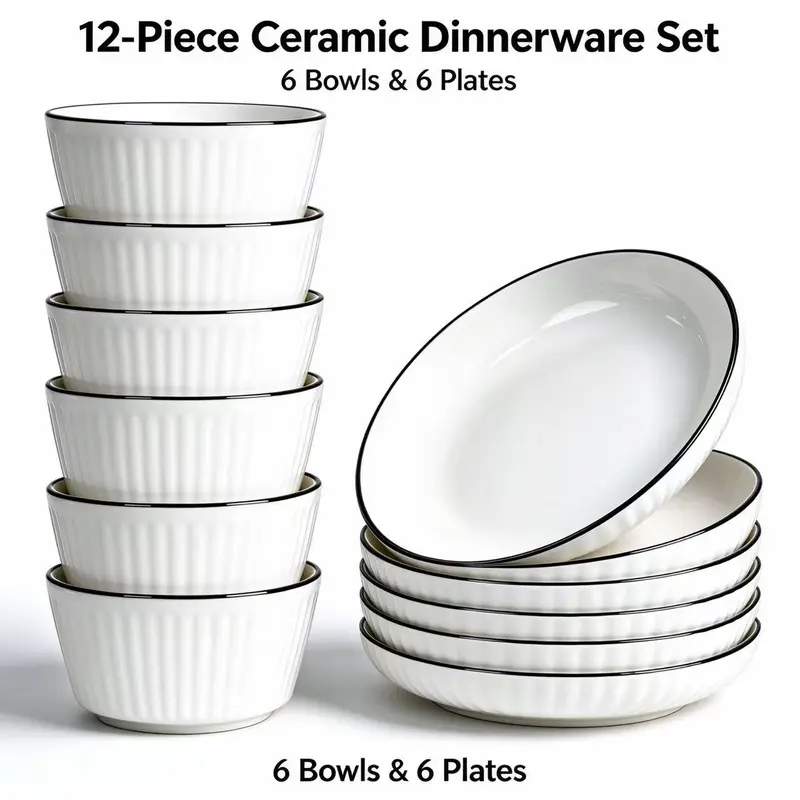 12pcs 8-inch vertical white dining plate