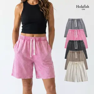 Holafish Womens Shorts 2PACK Athletic 7" Inseam Vintage Short  Acid Washed Shorts Cotton Heavyweight Elastic Waist Streetwear Sweatpants Unisex Design, Perfect for Men & Women summervibes