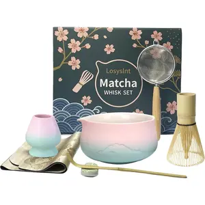 Matcha Set| Complete Matcha Tea Kit with Bowl (Chawan) with Spout, Bamboo Whisk (Chasen) & More| Perfect Starter Kit & Gift for Matcha Lovers (Pink)