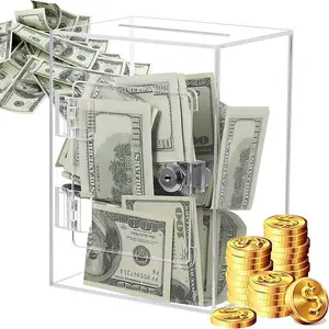 Acrylic Money Box with Lock, Savings Jar, Rectangular Voting Box Storage Container, Kids Financial Planning Organizer
