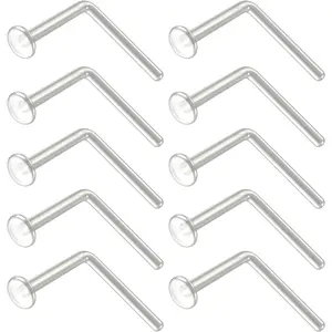 20g Clear Nose Studs - Bioflex L-Shaped Nose Retainers - Clear Nose Rings For Work - Small & Flexible Nostril Stud