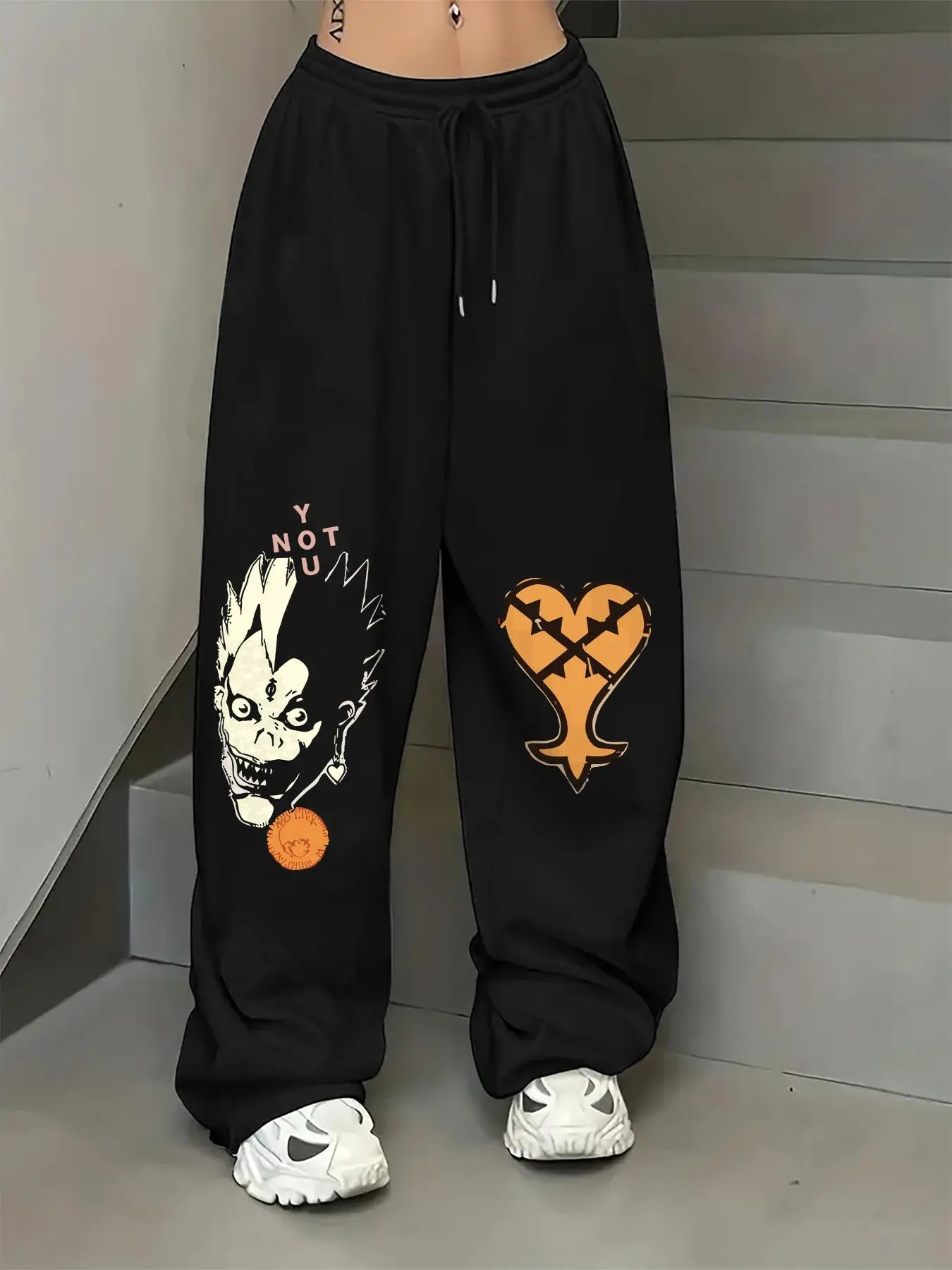 Women's Death Note Print Drawstring Waist Sweatpants, Casual Jogger Pants for Daily Wear, Ladies Bottoms for Summer