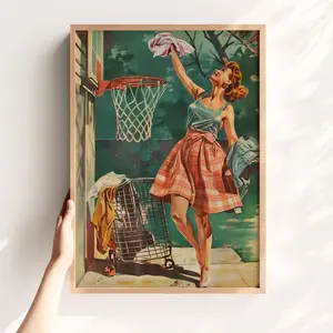 Retro Housewife Laundry Room Print Funny Utility Room Decor Basketball Poster Unframed F