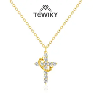 Tewiky Easter Gifts Upgraded Crown Cross Necklace for Women, Crown Cross Pendant Necklace, Non-Tarnish Faith Jewelry for Women, Christian Religious Gifts for Her