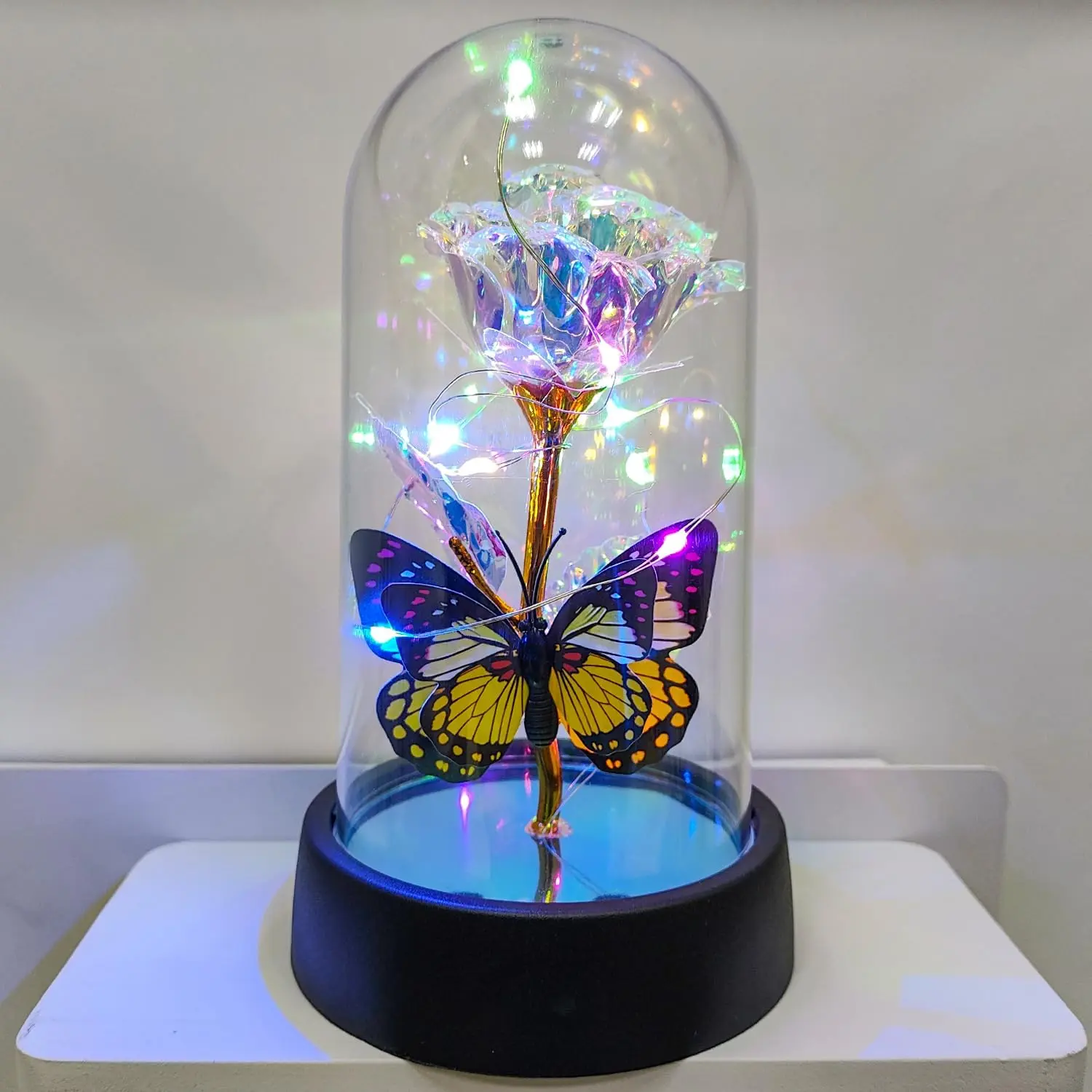 Forever Rose for Women Mom Wife,Mothers Day Forever Rose  Ideas,Galaxy Rose Flower Light Up in Glass Dome, Eternal Roses Birthday Butterfly Gifts for Women