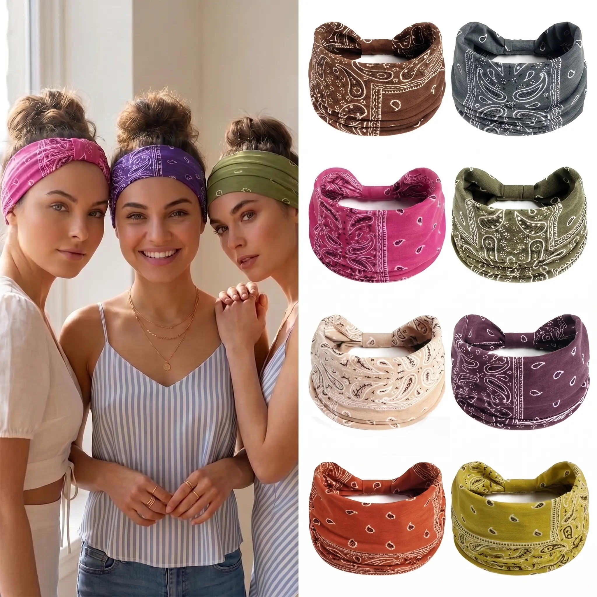 Women's Boho Textured Non-Slip Sports Headband - Super Soft Stretchy Barely-There Styling Knotted Headband for Workout & Yoga Fitness, 6 Pieces, Travel, Headbands For Women