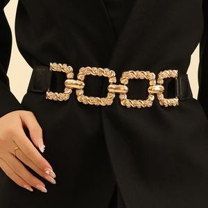 CHICME Women's Chain Decor Buttoned Waist Belt Fashion Elastic Stretch Dress Belt Waistband