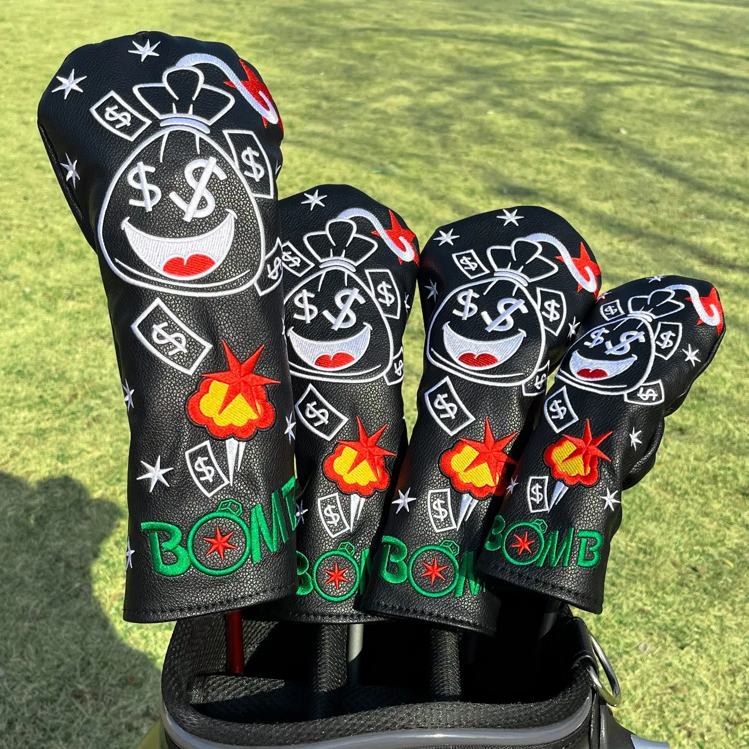 Funny Money Bomb Design Golf Club Headcovers, Fits Drivers & Hybrids, Ideal for Both Men & Women, Essential Golf Accessory, Golf Gear, Golf Equipment