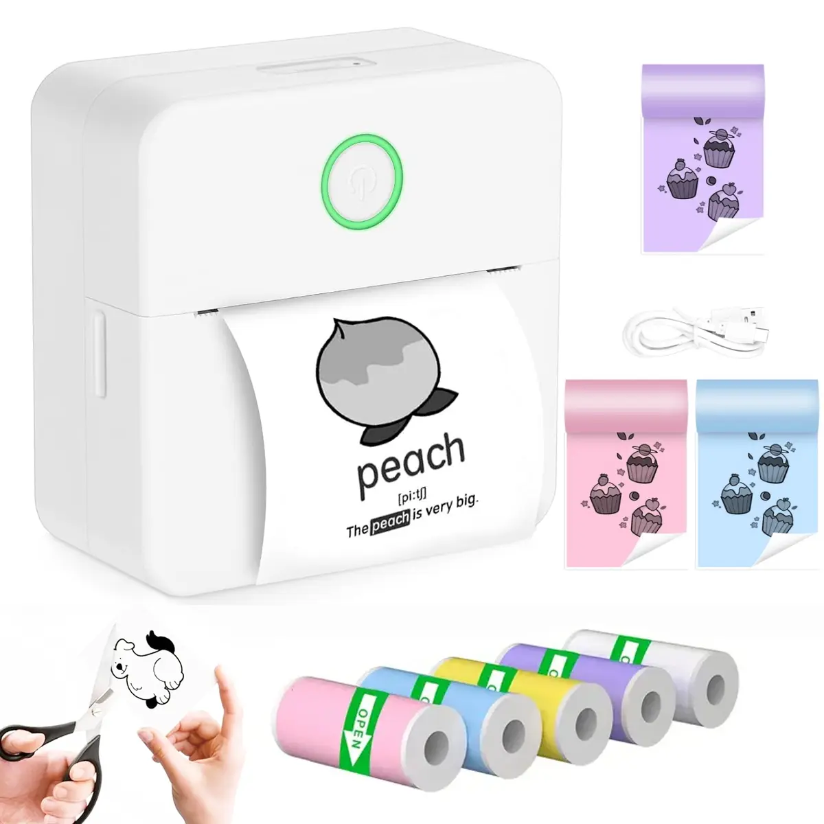 Mini Printer,Thermal Printer Label Maker with 5 rolls Paper, Portable Mini Wireless Inkless Printer, Small Pocket Printer for Pictures, Photos, Journals, DIY