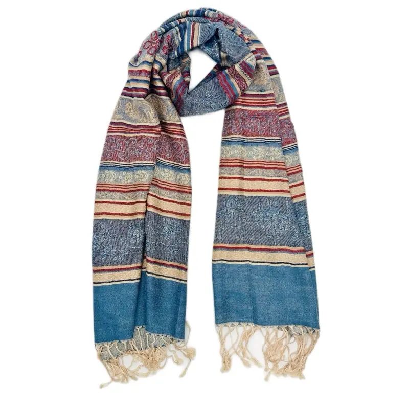 Lovely Cashmere Pashmina with Red and Tan Designs - All Seasons Soft Luxurious Scarf for Women - Elegant Design & Subtle Patterns