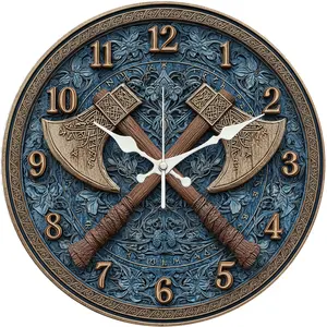 Viking Axe Wall Clock Wooden Wall Clock Silent Clock Battery Operated (Battery Not Included) Home Decor Perfect for Valentine's Day Easter St. Patrick's Day Halloween Christmas and More. Holiday Decor The Perfect Gift.