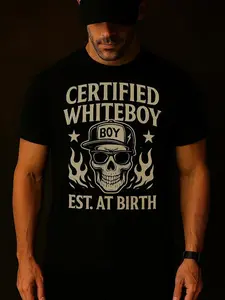 Certified Whiteboy Emblem T-Shirt Skull Graphic Streetwear, Edgy Skull Print Urban Style T-Shirt, Dark Aesthetic Street Fashion Shirt, Unisex Sweater Pullover Tee