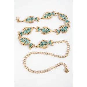 Cayucos Gold Fish Turquoise-Chip Chain Belt