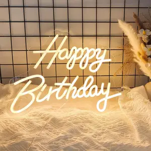Happy Birthday LED Neon Light Up Sign for Birthday Party Backdrop Decoration USB Powered Warm White 16.5 x 12 Inches Plug Not Provided
