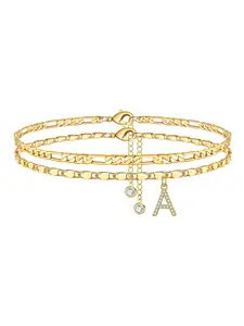 Elegant Initial Letter Anklet Set for Women, Stackable Chain Anklets, Summer Fashion Jewelry, Beach Party Accessories, A-Z Alphabet Design
