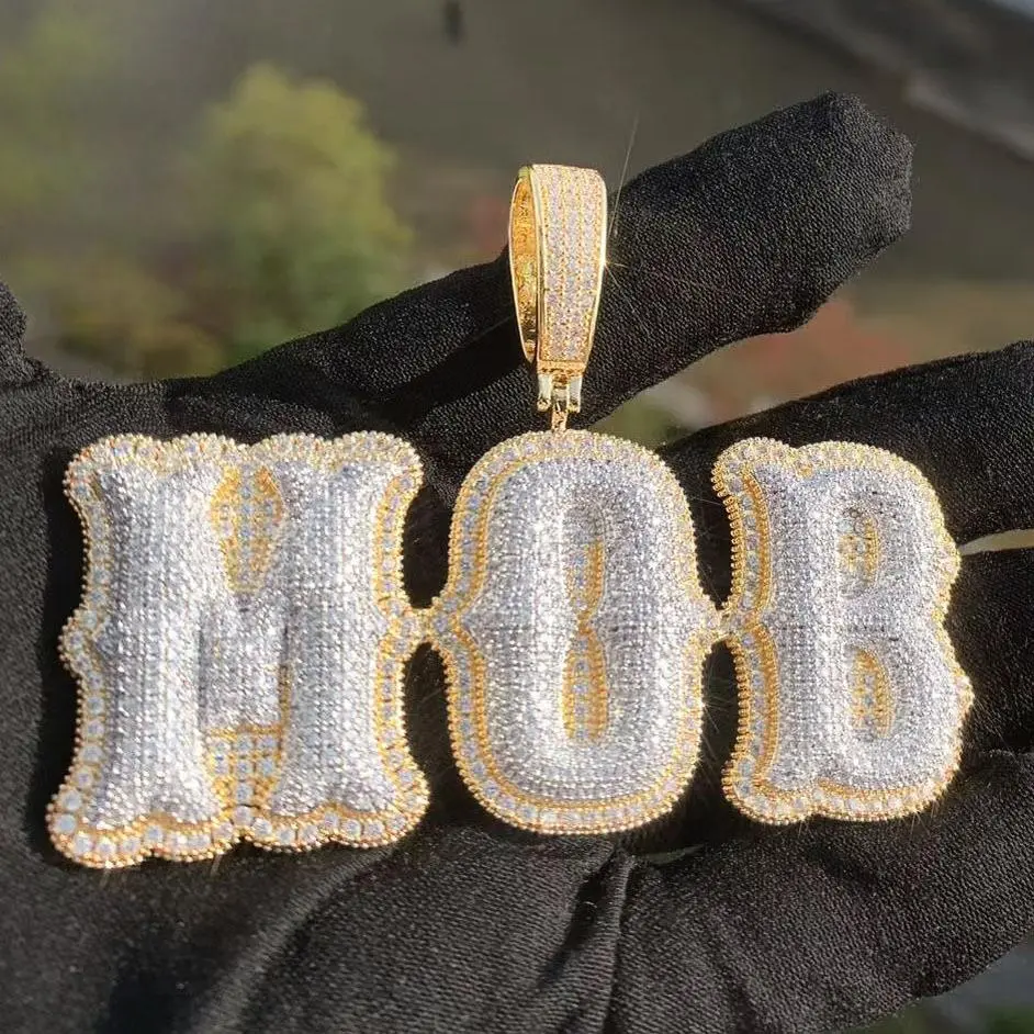 Custom Iced-Out Bone Design Letter Necklace for Men, 5A Zircon Sparkling Pendant, Personalized Letters 'Mob' Hip Hop Jewelry, Ideal for Anniversary Gifts, Custom Jewelry, Gold (Orange), 5A Zircon Diamond