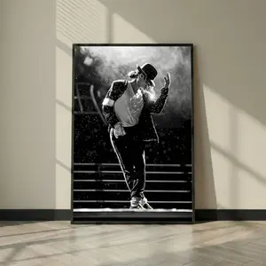 Michael Jackson Style Dance Poster Print, Black and White Music Legend Wall Art, Pop Icon Stage Performance Modern Wall Decor (Unframed)