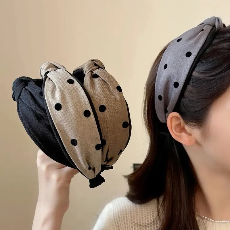 Belle Headband - Simple Design with Polka Dots Available in Black Beige and Gray Colors