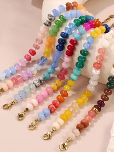 Women's Rainbow Natural Stone Beaded Bracelet, Stackable Bracelets, Boho Style Handmade Jewelry for Daily Wear & Beach Accessories