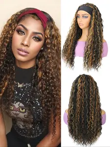 Lehanhair 22 Inch Curly headband Synthetic Woven Chemical Fiber Long Curly Ice Silk Headband Wig, Heat Resistant Fiber For Everyday Use And Halloween, Cosplay, Christmas, Fashion Girls.Natural Look, Wavy Synthetic Hairpiece