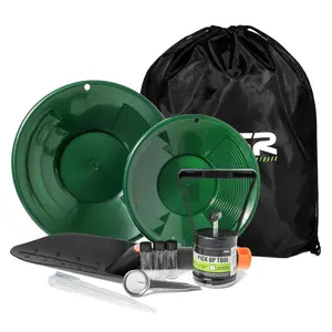 ASR Outdoor Gold Panning Kit with 10-Piece Set Including Scoop Digger, Sifting Pans, Pipettes, Separator Tool, Tweezer, and Glass Vials for Gold Prospecting