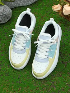 Women's Fashionable Patchwork Lace Up Low Top Sneakers, Casual Breathable Comfortable Sports Shoes, Female All-match Round Toe Shoes for Daily Wear, Patchwork Design Sneakers, Casual Walking Sneakers