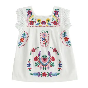 Toddler Baby Girls Mexican Dress Traditional Embroidered Floral Cinco De Mayo Outfit Summer Folklorico Fiesta Dress
