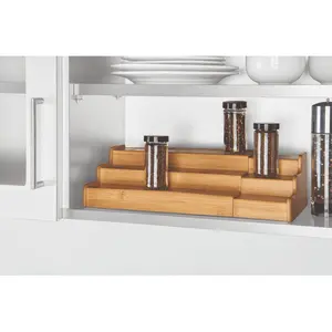 Expandable Bamboo Spice Rack – 3-Tier Adjustable Organizer