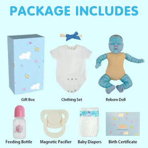Avatar Reborn Baby Doll 20 inch Peaches Soft Cloth Body Asleep Babydolls Looks Like Real with Blue Bow Full Feeding Set for Kids ImaginE Play