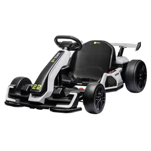 【Christmas Gift】White 24V Electric Drift Go Kart For Kids Ages 6 To 12 With 2 Powerful Motors Adjustable Seat Led Lights Music And Safety Belt White Usb Long Term Use