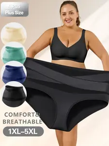 4pcs Tummy Control Shapewear High Waisted Butt Lifting Women Plus Size Underwear Cotton Soft Panties, Invisible for Office & Weddings, All Seasons