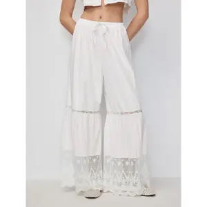 Cider Mid Rise Drawstring Lace Trim Wide Leg Trousers SwimWeek