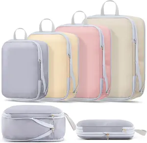 4 Pack Compression Packing Cubes for Travel, Expandable Lightweight Waterproof Luggage Organizers for Women & Men, Essentials for carrying Suitcases