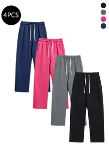 4-Pack Men’s Straight-Leg Casual Long Pants for Spring/Autumn – Trendy, Versatile Loose Fit Athletic Pants for Fitness & Running