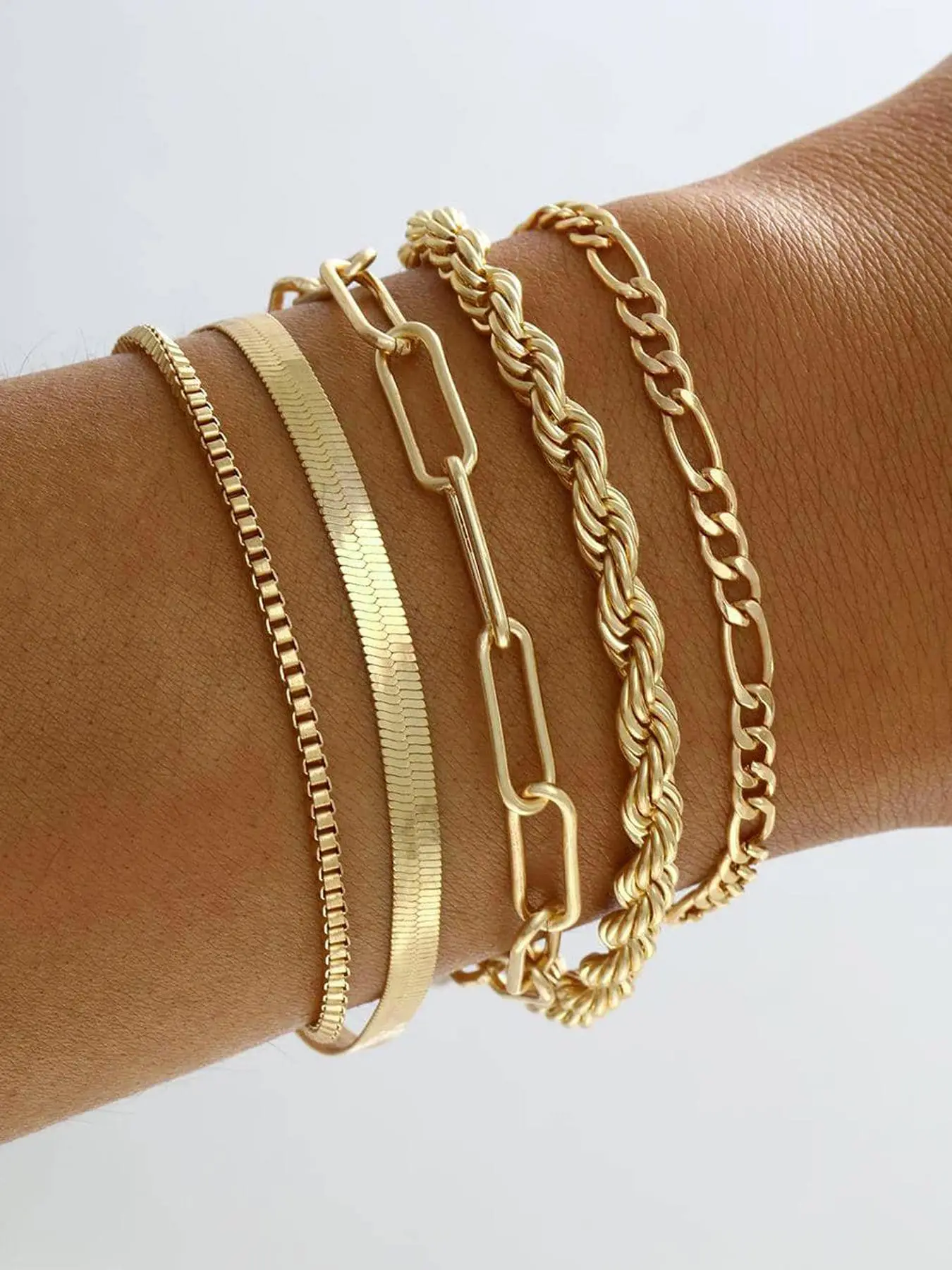 5pcs/set Street Fashion Chain Bracelet for Party, Twist Design Hand Jewelry for Girl Boys, Elegant All-match Fashion Accessories for Daily Wear, Mode