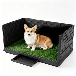 Dog Toilet Litter Box Grass Pad with Tray, Puppy Potty Training System with 3 High Walls - Splashproof and Easy to Build,  Reusable Premium Grass Pads, Indoor Drawer-type Fake Turf Pee Litter Box for Small Dogs