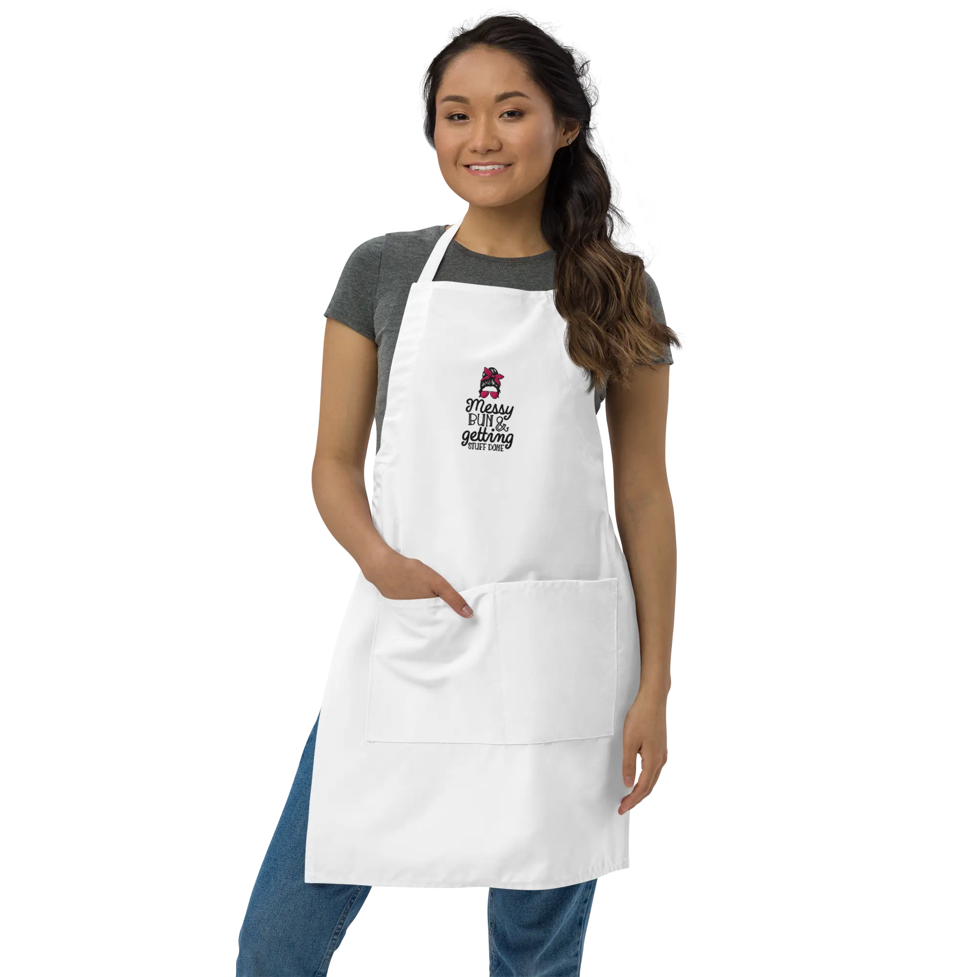 Messy Bun Embroidered Apron