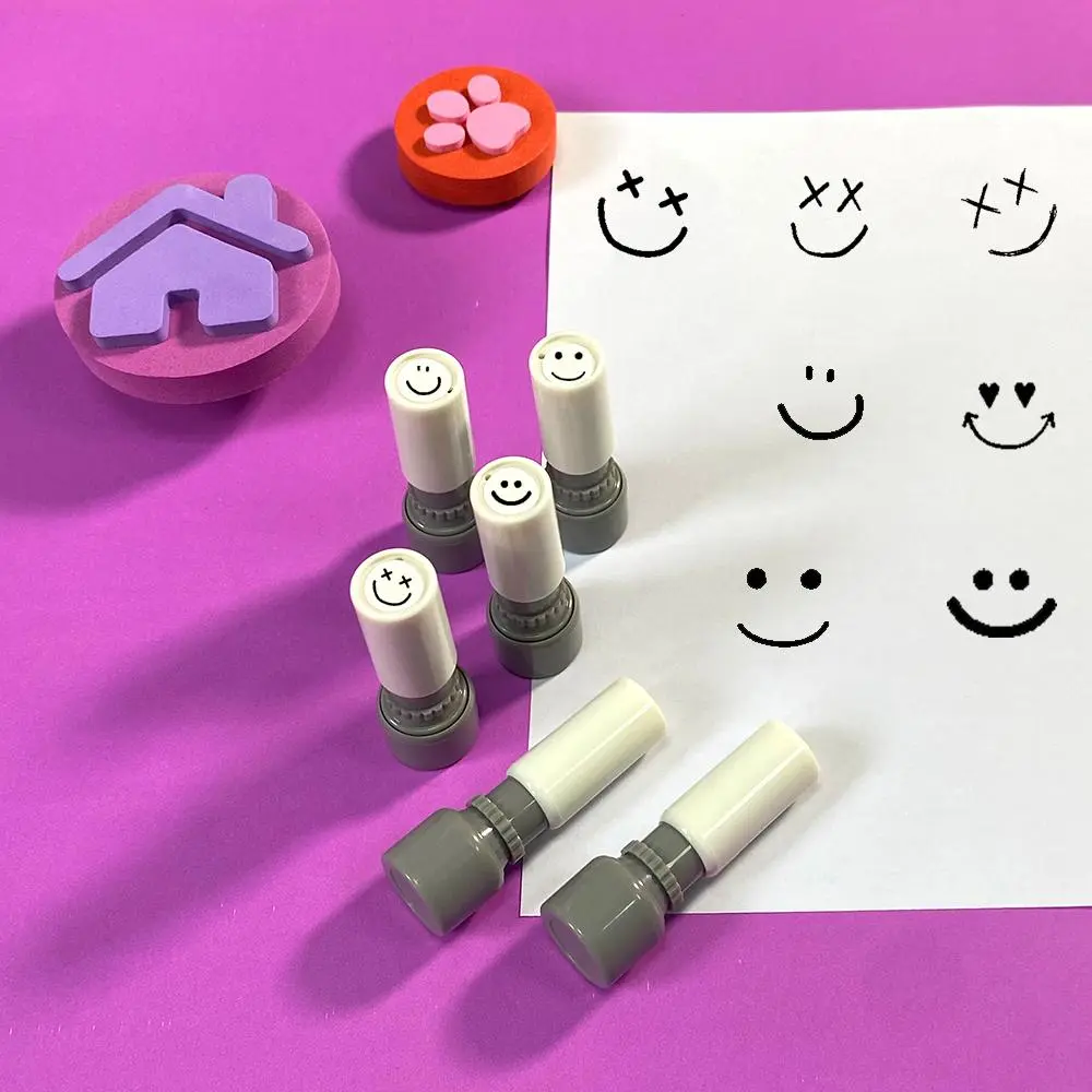 Smile Face Fun Emoji Stamp, 6 Counts/set Mini Round Self Inking Stamp, Teacher Encouragement Stamp, Office Stationery & Supplies