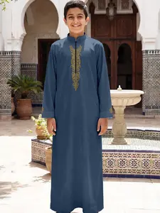 High-Quality Boys Embroidered Robe, Fine Gold Thread Craftsmanship, Comfortable Breathable, Must-Have for Muslim Children