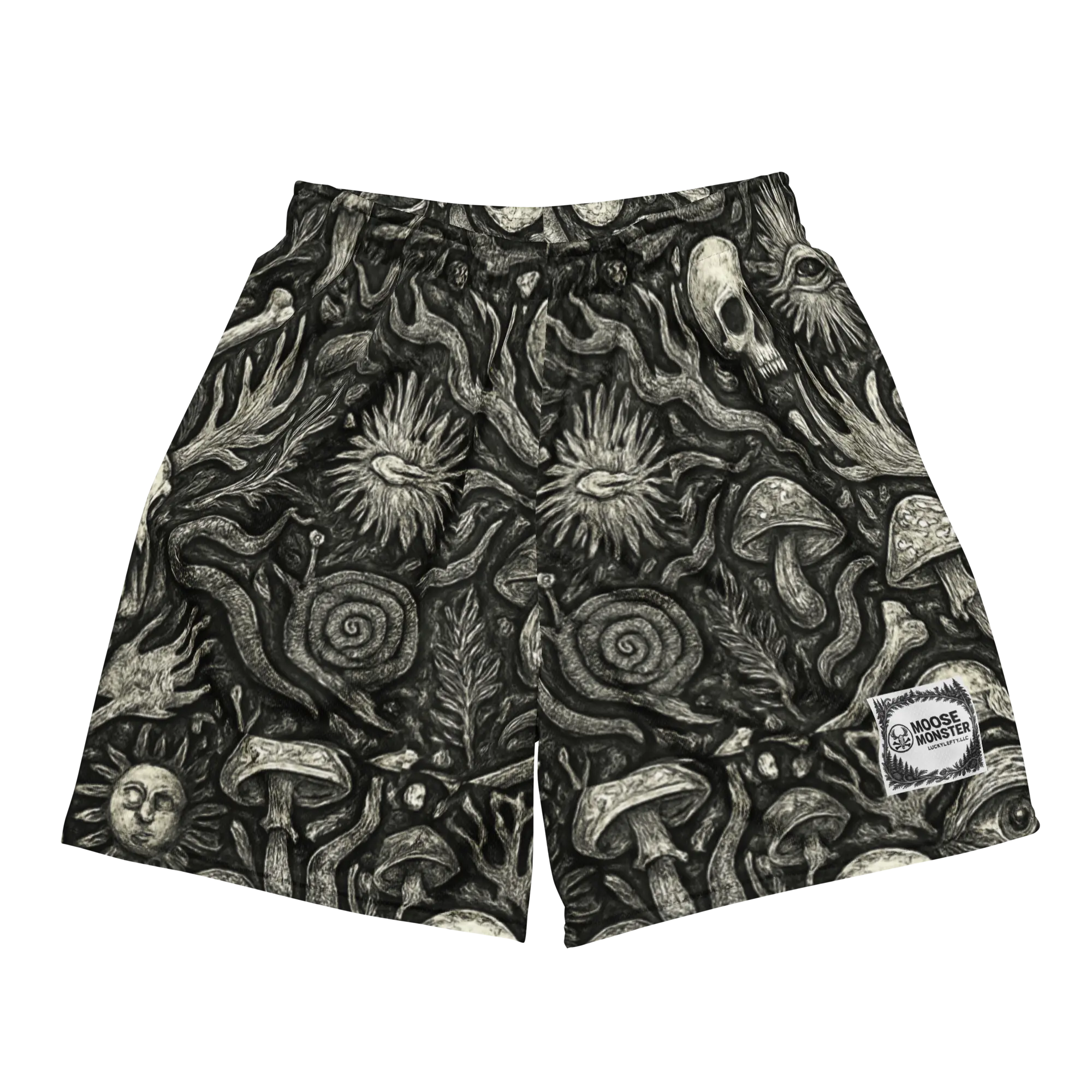 Black and White Moose Monster Premium Mesh Athletic Shorts