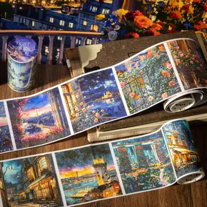 City Night View Pattern Floral Pattern Washi Tape, 1 Roll/bag DIY Decorative Tape, Scrapbooking & Journal Making Supplies for Home School Office