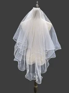 Minimalist Pearl Short Bridal Veil, Double Layer Soft Tulle, Fixed Hair Comb, Exquisite Wedding Headwear, Classic Bridal Headdress, Wedding Veils